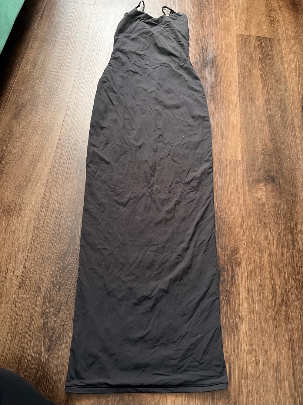 SKIMS Black Maxi Slip Dress with Thin Straps